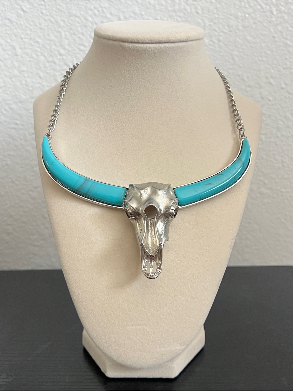 Turquoise Bull Skull Statement Necklace - Women's Jewelry - Picture 2 of 6